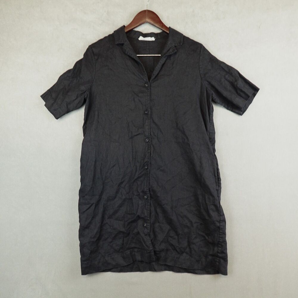Everlane Shirt Dress Mini Small 100% European Flax Linen Short Sleeves Black